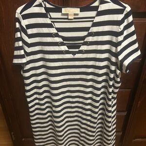Michael Kors Blue and White Striped Short Sleeve Tee